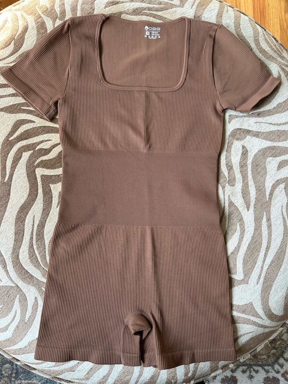 Seamless Ribbed Short Sleeve Romper - Brown